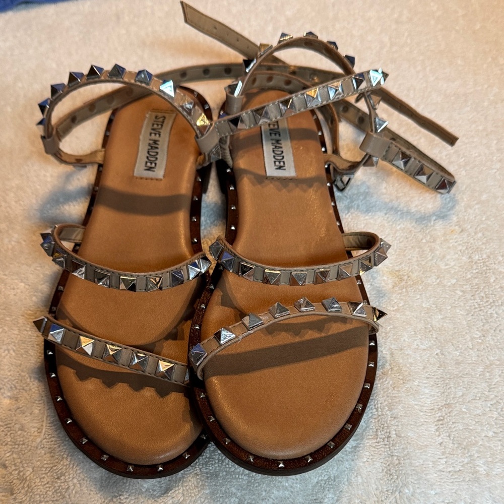 Steve Madden Nude Studded Strappy Ankle-Tie Sandals SB4